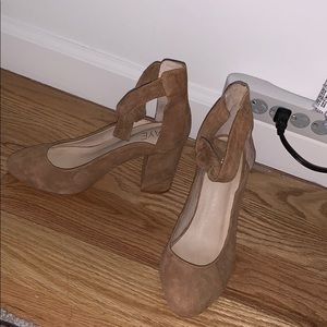 RAYE tan heels with tie ankle